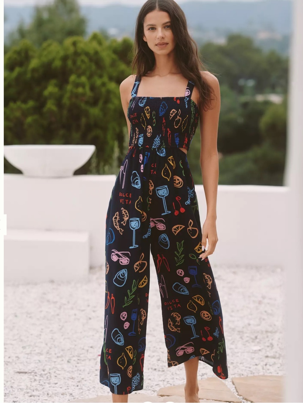 NWT Anthropologie Calendine Jordan Nickson Square-Neck Smocked Cutout Jumpsuit S